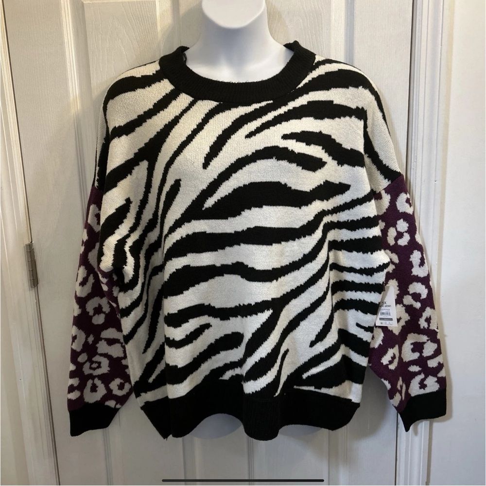 Terra & Sky Plus Size 3X Zebra Animal Print Sweater NWT Black White